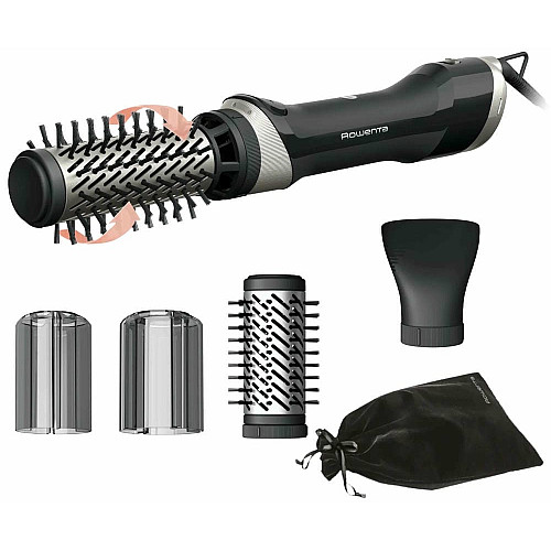 Фен-щетка Rowenta Brush Active, 1000Вт, 3 режима, иониз-я, холл. обдув, оборот. насадка, 3 насадки, керамика, черный