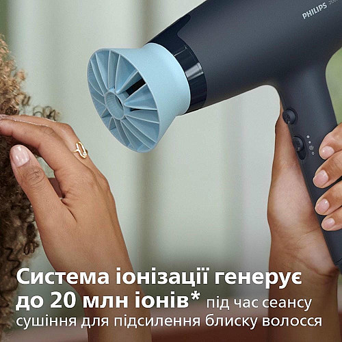 Фен Philips 3000 Series, 2100Вт, 3 режима, диффузор, иониз-я, холл. обдув, синий