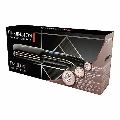Выпрямитель Remington PROluxe Midnight Wide Plate Straightener, темп. режимов-9, 150-230С, чехол, дисплей, керамика, черный