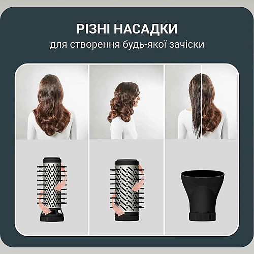 Фен-щетка Rowenta Brush Active, 1000Вт, 3 режима, иониз-я, холл. обдув, оборот. насадка, 3 насадки, керамика, черный