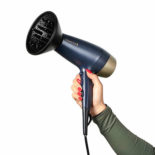 Фен Remington Sapphire Luxe, 2200Вт, 3 режима, диффузор, иониз-я, холл. обдув, сапфировый