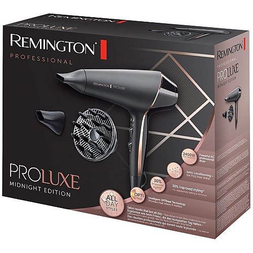 Фен Remington ProLuxe Midnight Edition, 2400Вт, 3 режими, дифузор, іоніз-я, хол. обдув, чорний