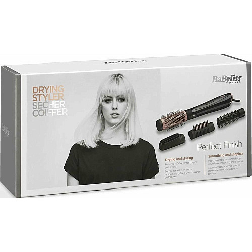 Фен-щетка Babyliss Perfect Finish, 1000Вт, 2 режима, иониз-я, холл. обдув, керамика, черный