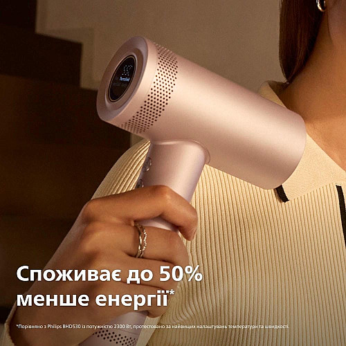 Фен Philips 8000 Series, 1400Вт, 3 режима, ионизация, холл. обдув, турборежим, розовый