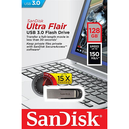 Накопитель SanDisk 128GB USB 3.0 Type-A Flair R150MB/s