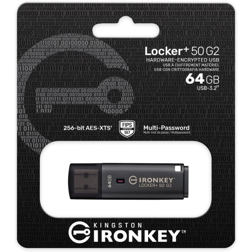 Накопичувач Kingston   64GB USB 3.2 Type-A Gen1 IronKey Locker+ 50 G2