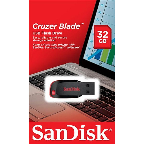 Накопичувач SanDisk   32GB USB 2.0 Type-A Cruzer Blade Чорний