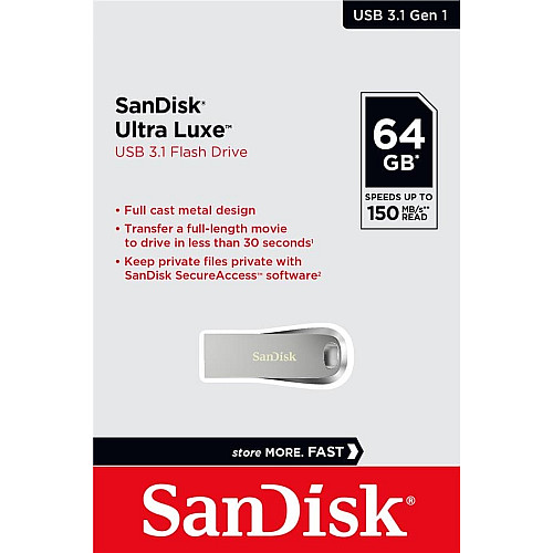 Накопитель SanDisk 64GB USB 3.1 Type-A Ultra Luxe Серебряный