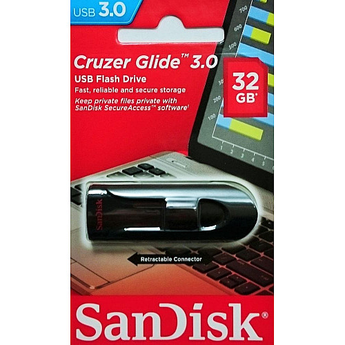 Накопитель SanDisk 32GB USB 3.0 Type-A Cruzer Glide Черный