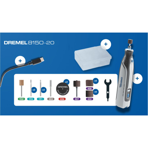Шліфмашина шліфувально-гравірувальна Dremel 8150-20 7.2В 1х2А·год 5000-30000об/хв LED-світло ЗП 0.43кг