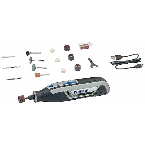 Шліфмашина шліфувально-гравірувальна акумуляторна Dremel Lite 7760-15 3.6В 1х2А·год 8000-25000об/хв 15 насадок 195см ЗП USB 0.27кг