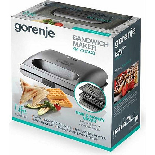 Мини-гриль Gorenje 700Вт, алюминий, 1 пластина-гриль, корпус-пластик+металл, серый