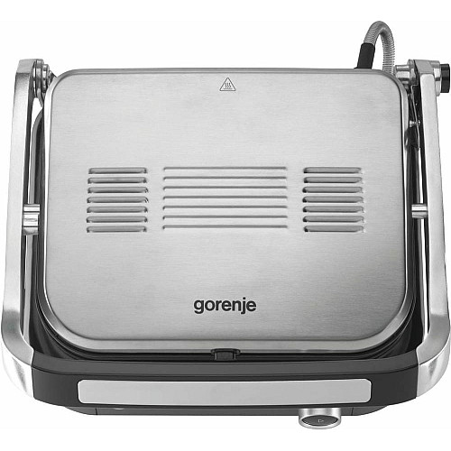 Гриль Gorenje прижимний 2100Вт, темп. режимів-7, з`ємні пластини, розкриття на 180°, метал, сірий
