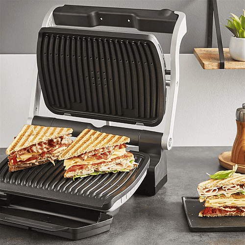 Гриль Tefal прижимной OptiGrill+ 2000Вт, темп. режимов-4, съемные пластины, алюминий, металл