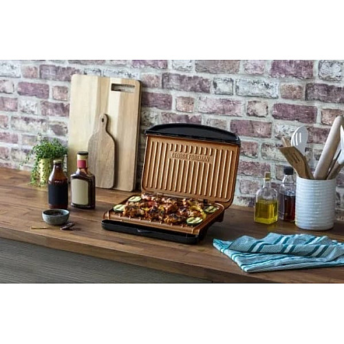 Гриль George Foreman притискний Fit Grill Copper Medium 1630Вт, темп. режимів-1, пластик, чорний