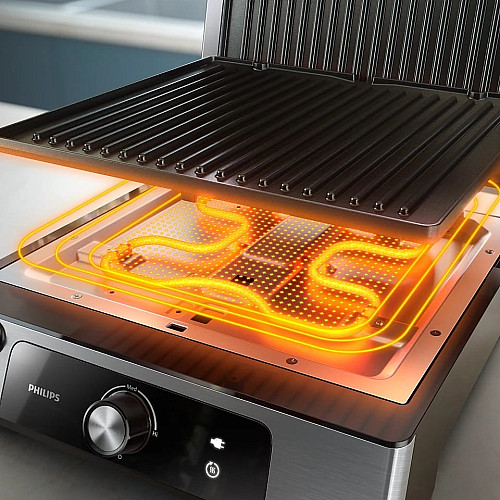 Гриль Philips прижимной Series 5000, 2200Вт, съемные пластины, раскрытие на 180°, металл