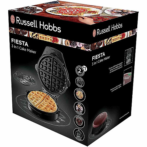 Мультимейкер Russell Hobbs Fiesta 950Вт, алюминий, 3 пластины, корпус-нержав.сталь/пластик, бордо