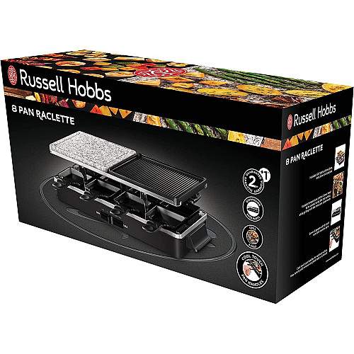 Гриль Russell Hobbs раклетниця Multi Raclette 3in1, 1400Вт, 8 сковорідок, нерж.сталь, чорний