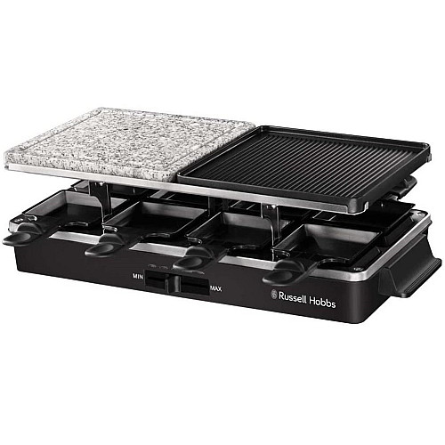 Гриль Russell Hobbs раклетниця Multi Raclette 3in1, 1400Вт, 8 сковорідок, нерж.сталь, чорний