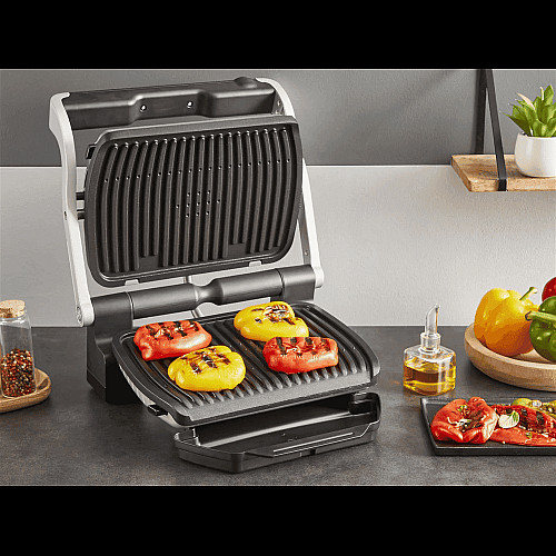 Гриль Tefal прижимной OptiGrill+ 2000Вт, темп. режимов-4, съемные пластины, алюминий, металл