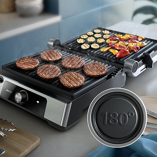 Гриль Philips прижимной Series 5000, 2200Вт, съемные пластины, раскрытие на 180°, металл