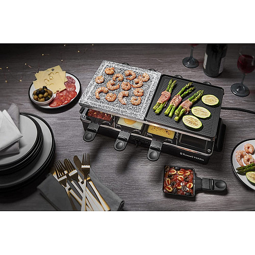 Гриль Russell Hobbs раклетниця Multi Raclette 3in1, 1400Вт, 8 сковорідок, нерж.сталь, чорний