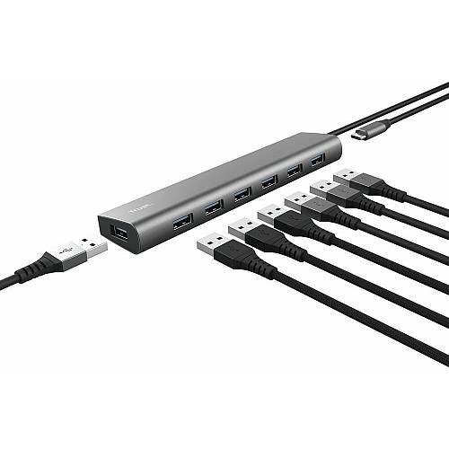 Хаб Trust Halyx 7-IN-1 USB-A > 7xUSB-А 3.2, Алюміній, 0.8м, чорний