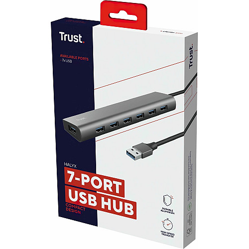 Хаб Trust Halyx 7-IN-1 USB-A > 7xUSB-А 3.2, Алюміній, 0.8м, чорний
