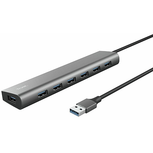 Хаб Trust Halyx 7-IN-1 USB-A > 7xUSB-А 3.2, Алюміній, 0.8м, чорний
