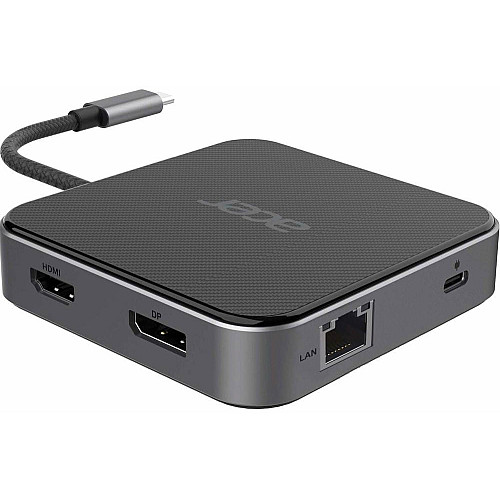 Хаб Acer USB-С > HDMI/DP/2xUSB-A3.2/USB-C/RJ45/mini-jack, 0.15м, чорний