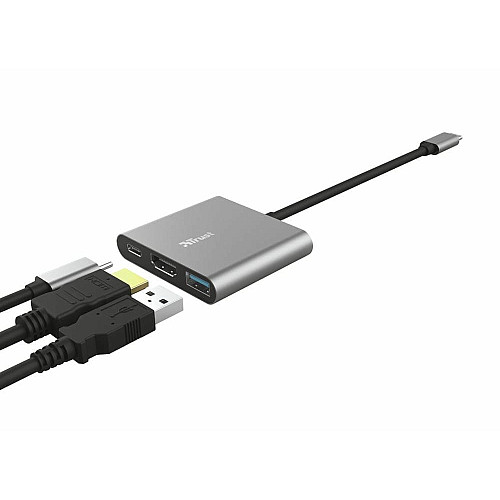 Хаб Trust Dalyx 3-in-1 USB-С > USB-А 3.2/USB-С/HDMI, Алюминий, 0.1м, черный