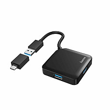 Хаб Hama USB-A/USB-С > 4xUSB-A3.2, 0.15м, чорний