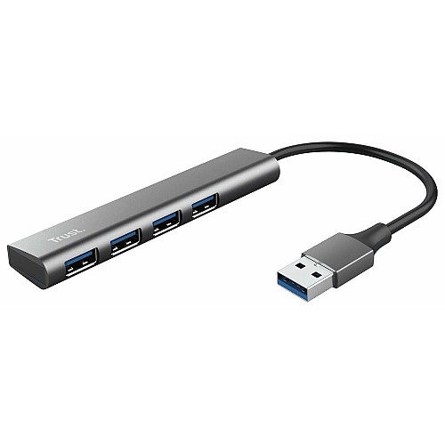 Хаб Trust Halyx USB-A > 4xUSB-А 3.2, Алюминий, 0.1м, Серый