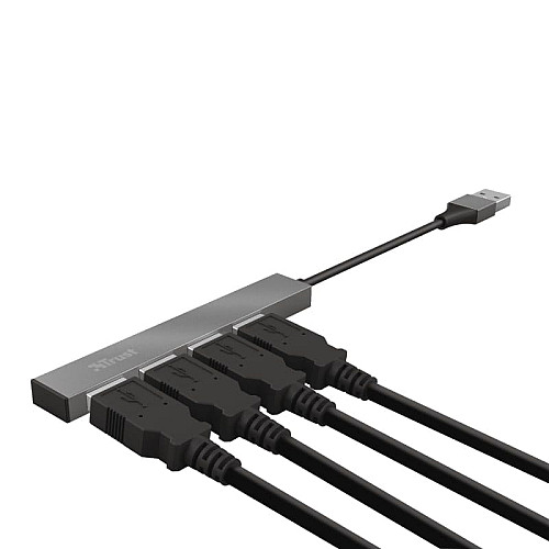 Хаб Trust Halyx USB-A > 4xUSB-А, Алюміній, 0.1м, Сірий
