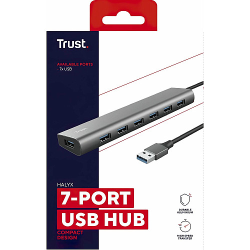 Хаб Trust Halyx 7-IN-1 USB-A > 7xUSB-А 3.2, Алюміній, 0.8м, чорний