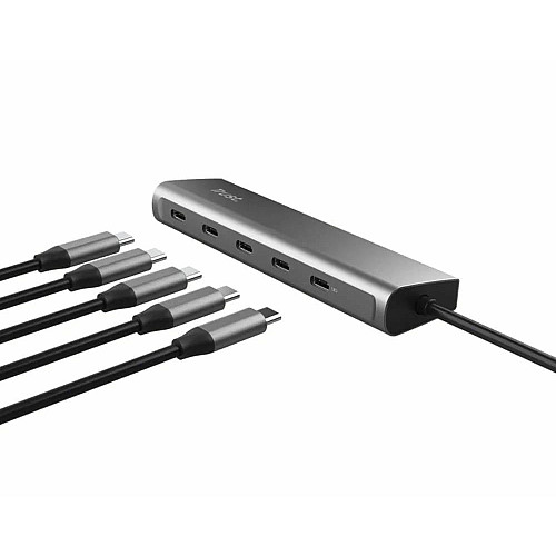 Хаб Trust Halyx USB-C  > 5xUSB-C , Алюміній, 0.1м, сірий
