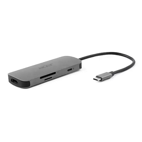 Хаб Acer 7in1 USB-С > 3xUSB-A3.2/HDMI/USB-C/PD/SD, 0.15м, сірий
