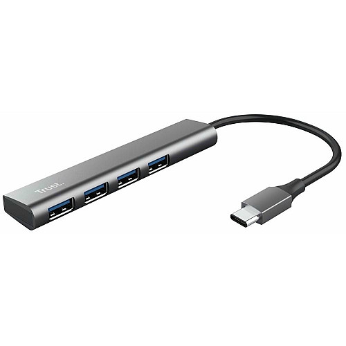 Хаб Trust Halyx USB-С > 4xUSB-А 3.2, Алюміній, 0.1м, Сірий