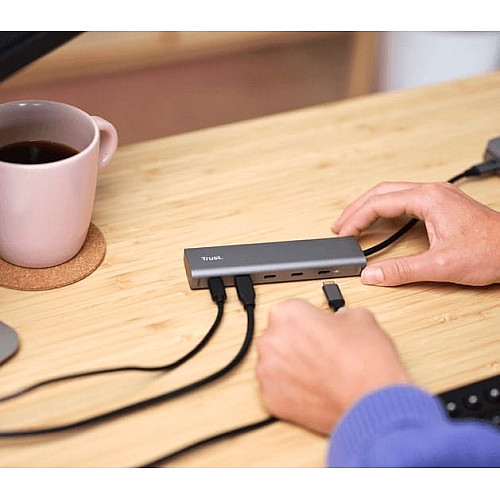 Хаб Trust Halyx USB-C  > 5xUSB-C , Алюміній, 0.1м, сірий