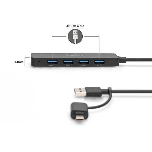 Хаб DIGITUS USB-A/C > 4хUSB-А, 1,2 м, активний (опція)