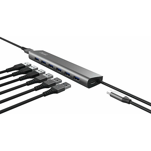 Хаб Trust Halyx 7-IN-1 USB-A > 7xUSB-А 3.2, Алюміній, 0.8м, чорний