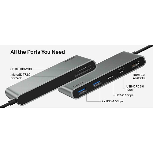 Хаб Belkin USB-C 7в1 Multiport Dock 100Вт