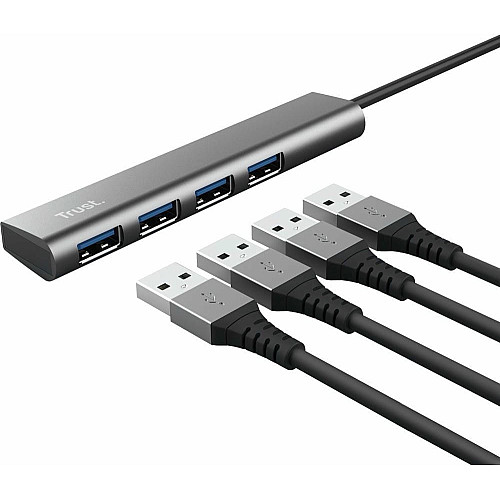 Хаб Trust Halyx USB-A > 4xUSB-А 3.2, Алюминий, 0.1м, Серый