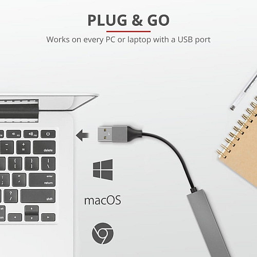 Хаб Trust Halyx USB-A > 4xUSB-А, Алюміній, 0.1м, Сірий