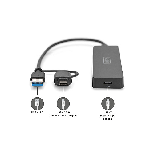 Хаб DIGITUS USB-A/C > 4хUSB-А, 0,2 м, активний (опція)