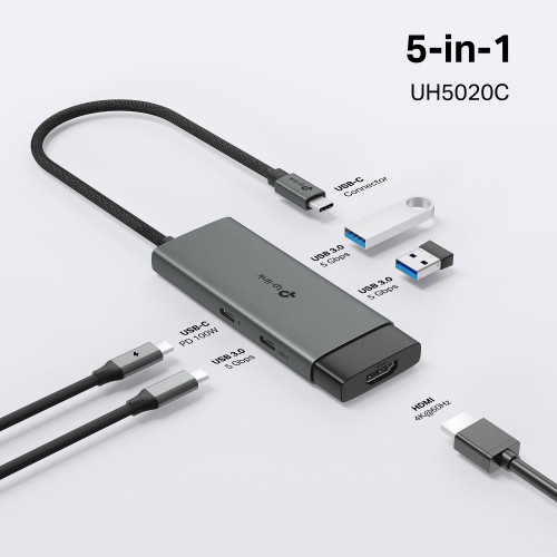 Хаб USB TP-LINK UH5020C USB-C > 2xUSB3.0/1xUSB-C/1xHDMI/1xPD 100Wh
