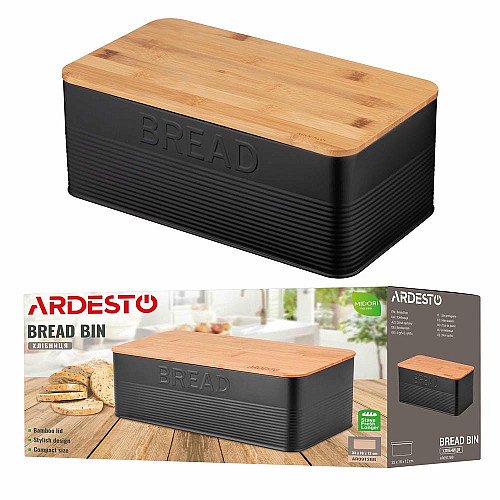 Хлібниця ARDESTO Midori 33х18х12см, метал, бамбук, чорний