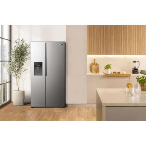 Холодильник SBS Gorenje, 179х62х91см, 2 двері, 347(181)л, А+, NF+, Інв., Зона св-ті, диспенсер, Внутр. Диспл, нерж