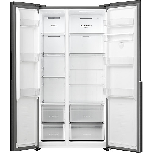 Холодильник SBS Gorenje, 179х62х92см, 2 двері, 344(197)л, А+, NF+, Інв., Зона св-ті, диспенсер, генератор льоду, Зовн. Диспл, чорний