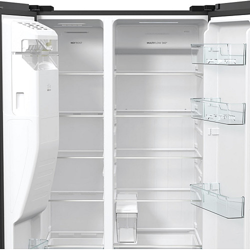 Холодильник SBS Gorenje, 179х70х92см, 2 двері, 376(190)л, А++, NF+, Інв., Зона св-ті, диспенсер, генератор льоду, Зовн. Диспл, чорний